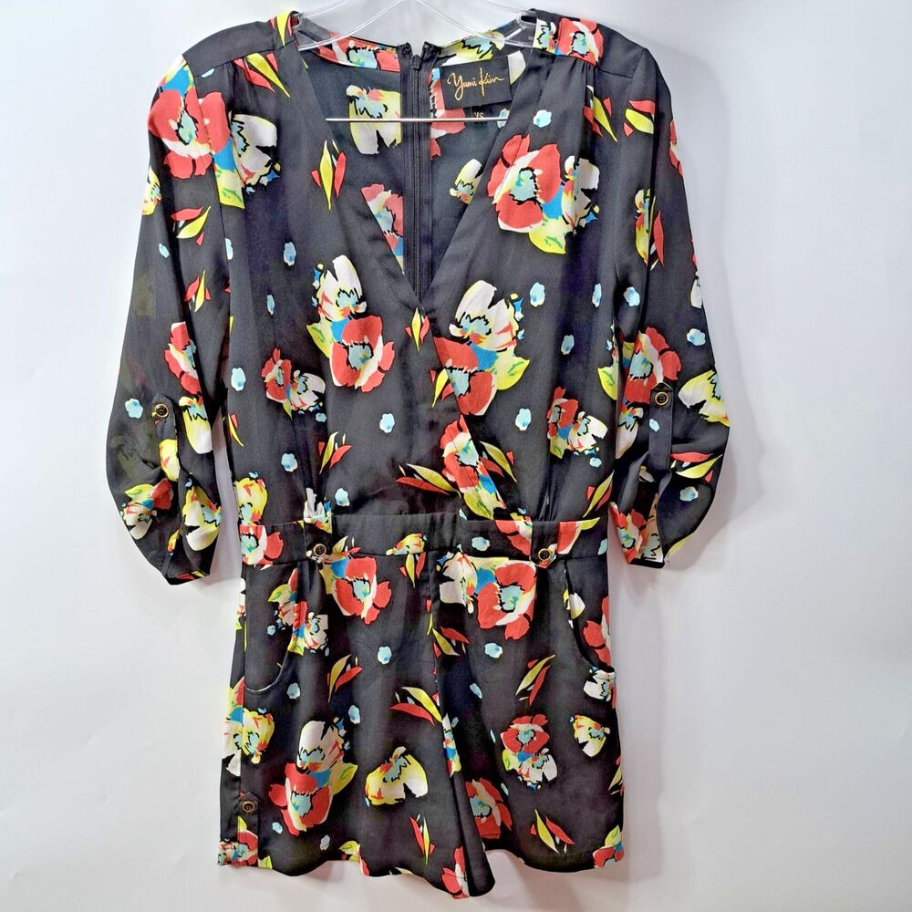 Yumi Kim Liz Women's Black & Multi Color Romper with Pockets Size XS - Picture 2 of 8